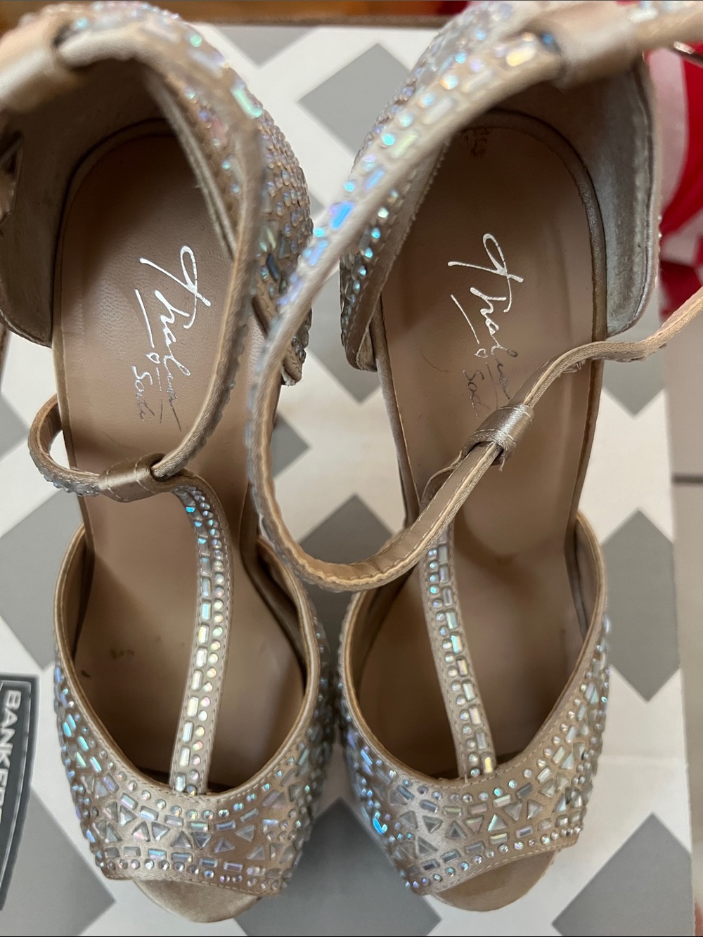 J.Renee Iridescent Nude T-Strap Embellished Heels size 5M